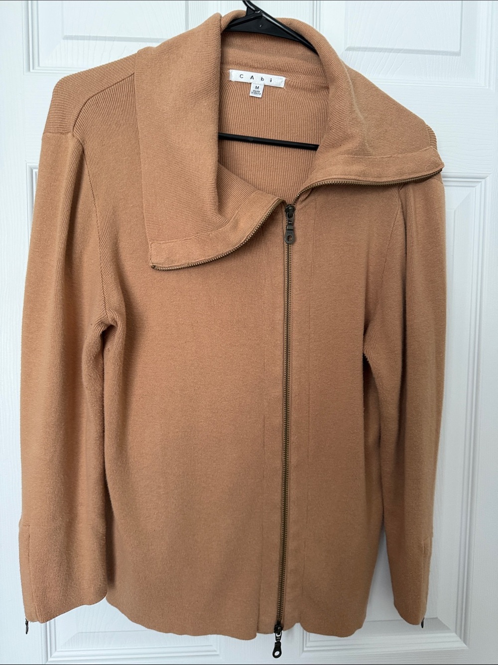 CAbi Camel Zip-Front Sweater Jacket